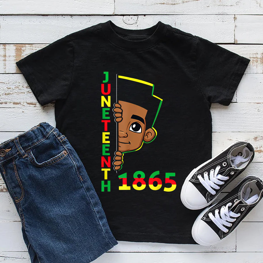 Juneteenth Shirt Juneteenth Celebrating 1865 Cool Brown Skin King Boys Kids T-Shirt