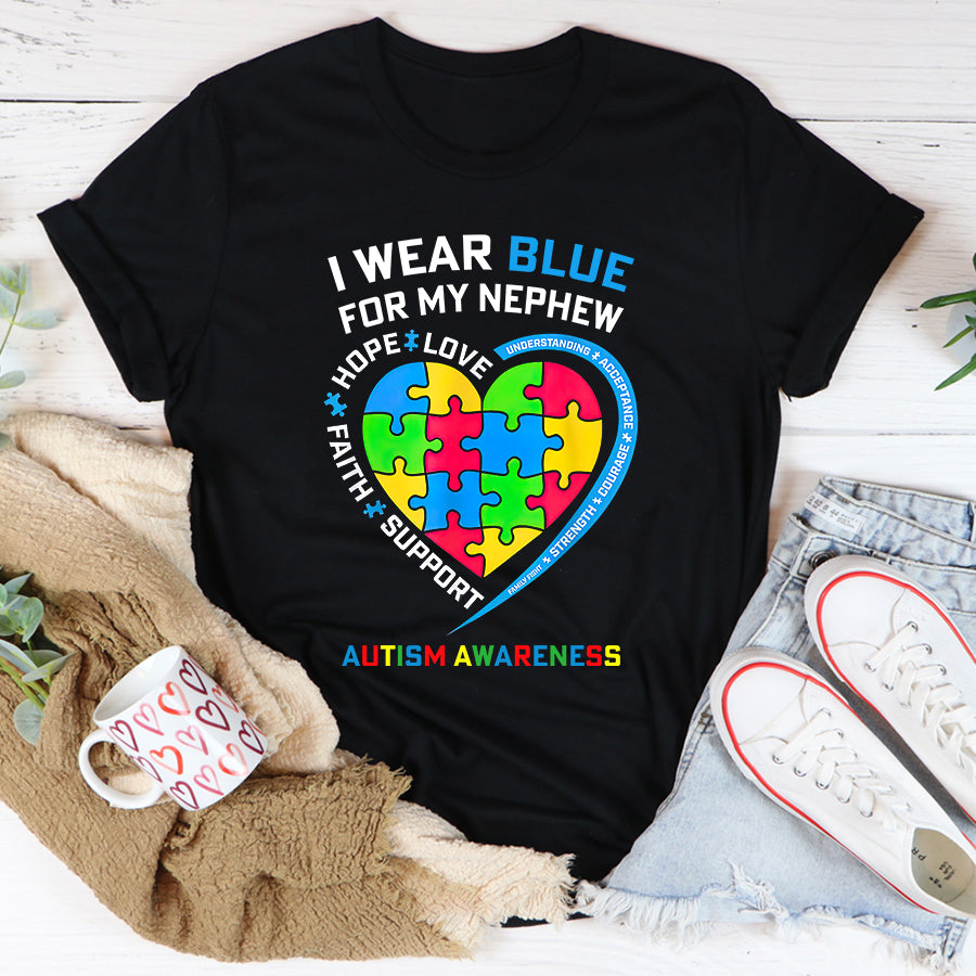 I Wear Blue For My Nephew Autism Awareness Month Uncle Aunt T-Shirt Autism Awareness Shirt