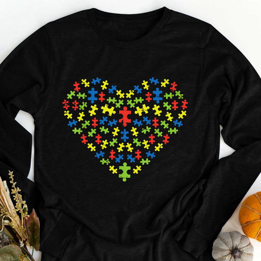 Puzzles Heart Love Autism Awareness Mom Dad Teacher Parents T-Shirt Autism Awareness Shirt