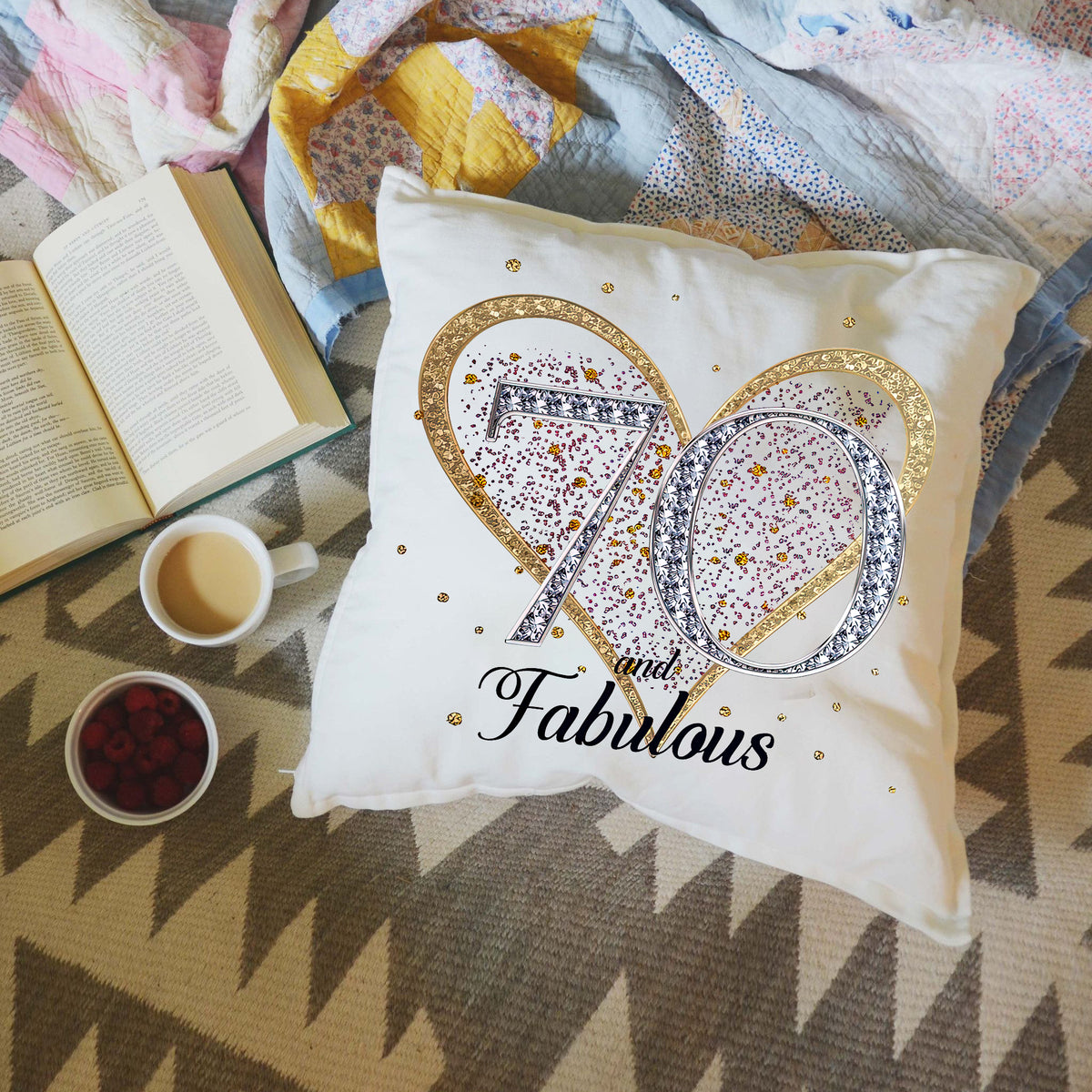70th Birthday Gift Milestone Cushion-70 and Fabulous White Super soft Cushion Cover