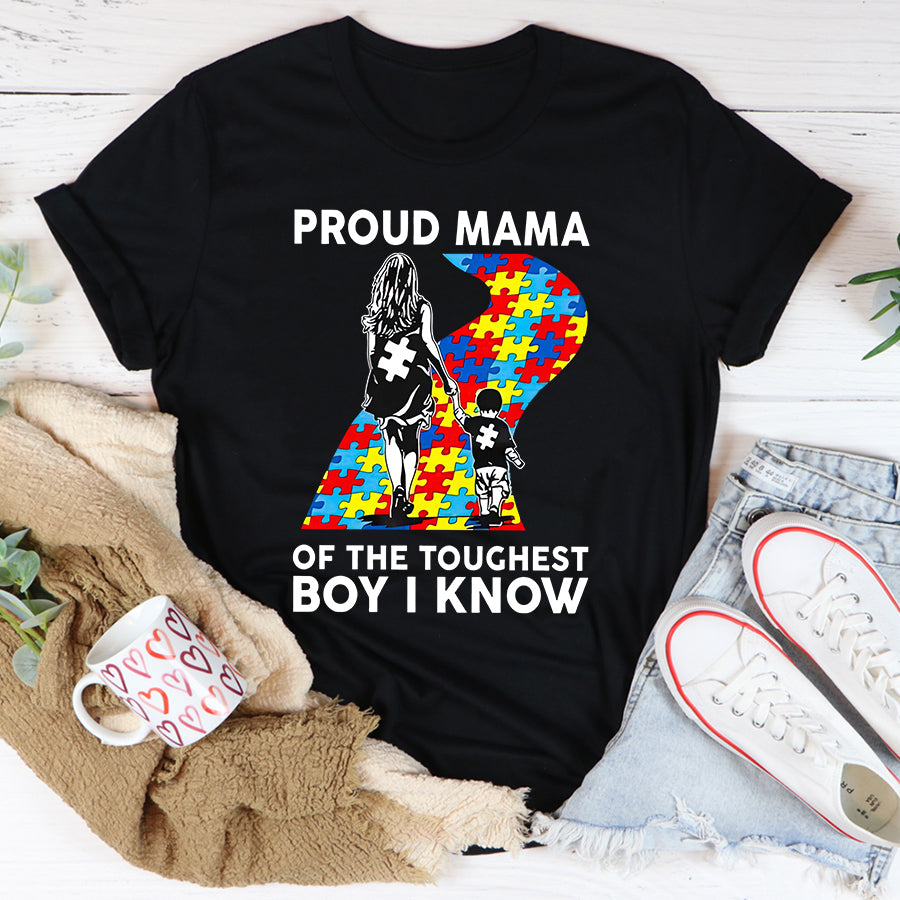 Mom Autism Awareness T-Shirt Proud Mama Of The Toughest Boy I Know Autism Awareness Shirt