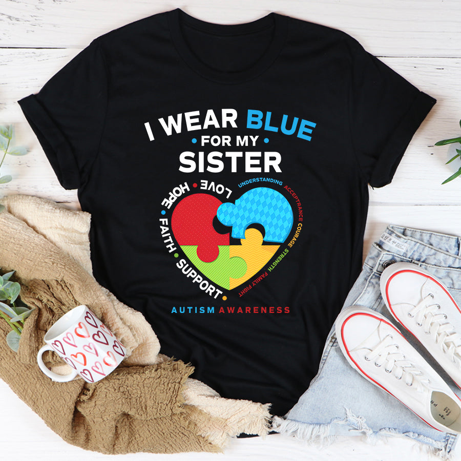 I Wear Blue For My Sister Kids Autism Awareness Sister Boys T-Shirt Autism Awareness Shirt