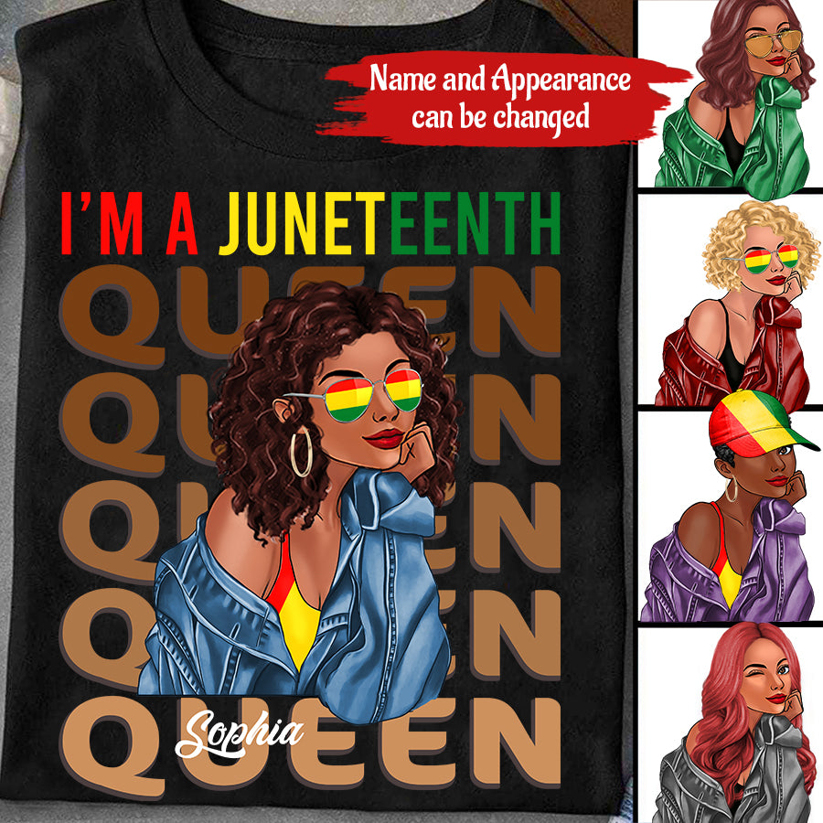Juneteenth Shirt, Custom Juneteenth Shirt, Juneteenth Queen Swag Black Melanin Natural Hair Afro Women T-Shirt