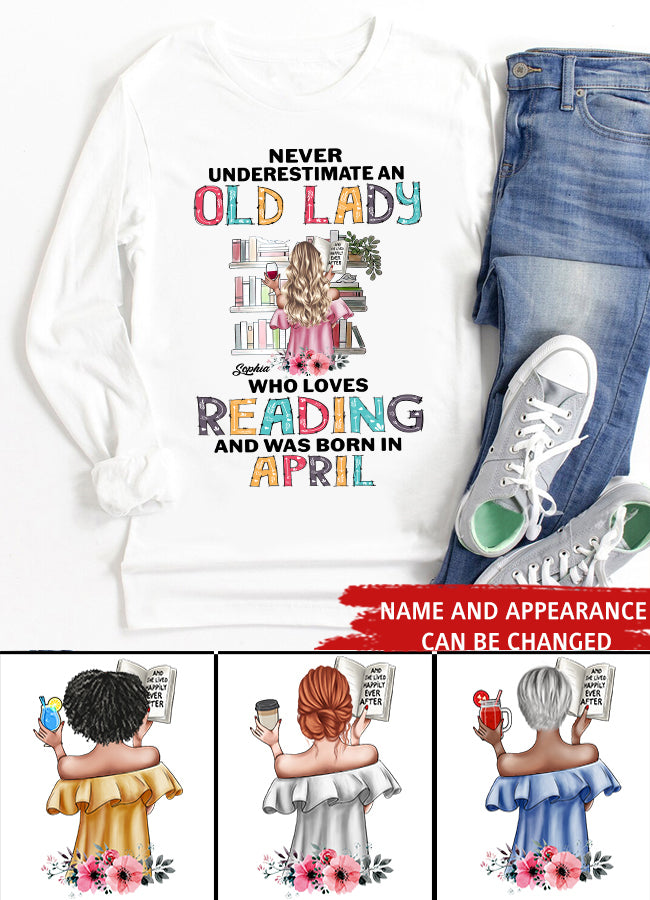 April Birthday Shirt, Custom Birthday Shirt, Never underestimate an Old Lady Who loves reading and was born in April, Her Birthday Gifts For April, Book Lover Shirt, Reading Gifts Cotton Shirt
