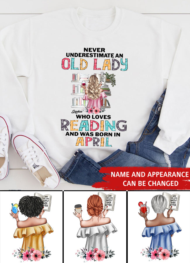 April Birthday Shirt, Custom Birthday Shirt, Never underestimate an Old Lady Who loves reading and was born in April, Her Birthday Gifts For April, Book Lover Shirt, Reading Gifts Cotton Shirt
