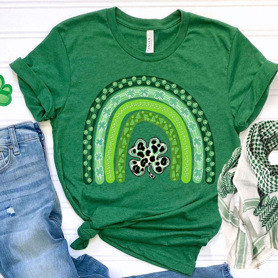 Shamrock Leopard Rainbow St Patrick‘s Day T-Shirt | Vintage St Patricks Day Shirt | Cute St Paddys Tee | Gift For BFF | Unisex Shirt