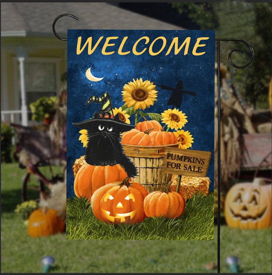 Welcome garden flag, Black cat Flag, Pumpkins for sale halloween garden flag, Pumpkin Flag, Decorating For Halloween