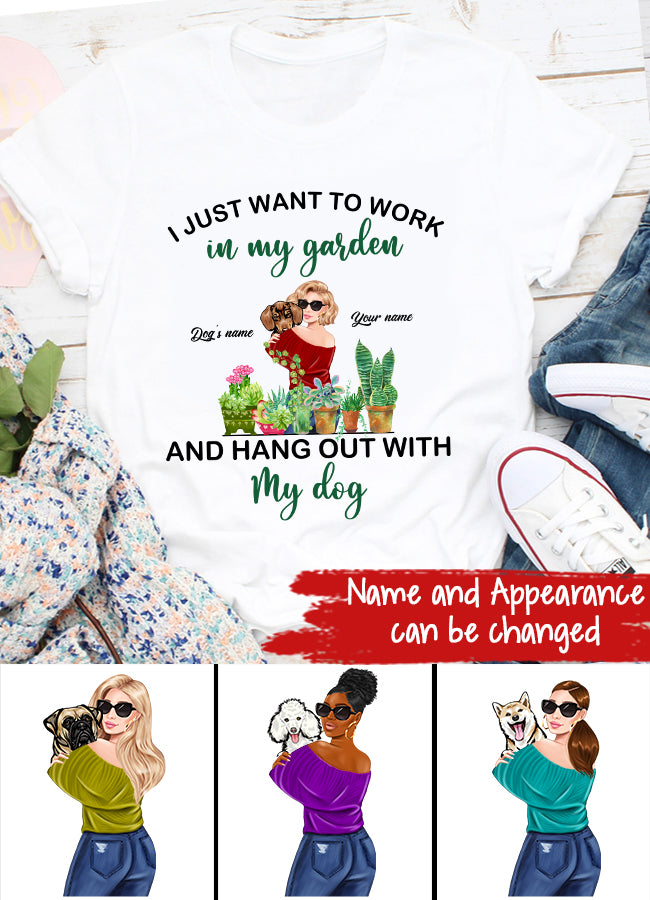 Garden tshirt, Funny Gardening t shirts, t shirt I just want to work in my garden, Gift For Gardeners, Plant Lovers, I just want to work in my garden and hang out with my dog