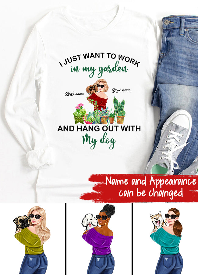 Garden tshirt, Funny Gardening t shirts, t shirt I just want to work in my garden, Gift For Gardeners, Plant Lovers, I just want to work in my garden and hang out with my dog