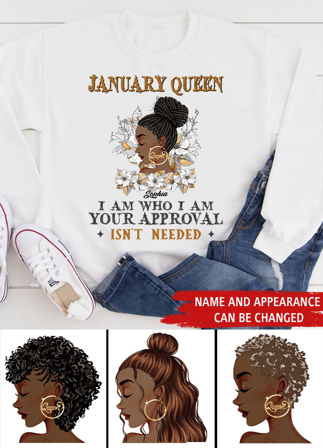 Custom January Birthday Shirt For Woman, Queens Are Born In January Gifts, Melanin Afro Woman Shirt, Black Girl Tee, Afro Queen Gift