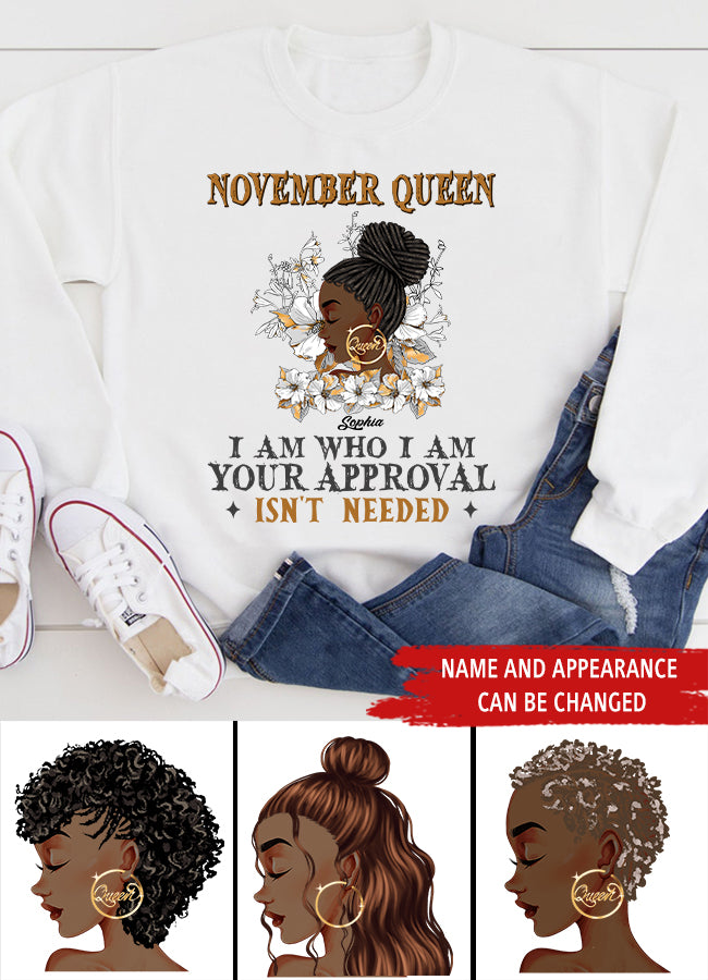 Custom November Birthday Shirt For Woman, Queens are Born In November Gifts, Melanin Afro Woman Shirt, Black Girl Tee, Afro Queen Gift