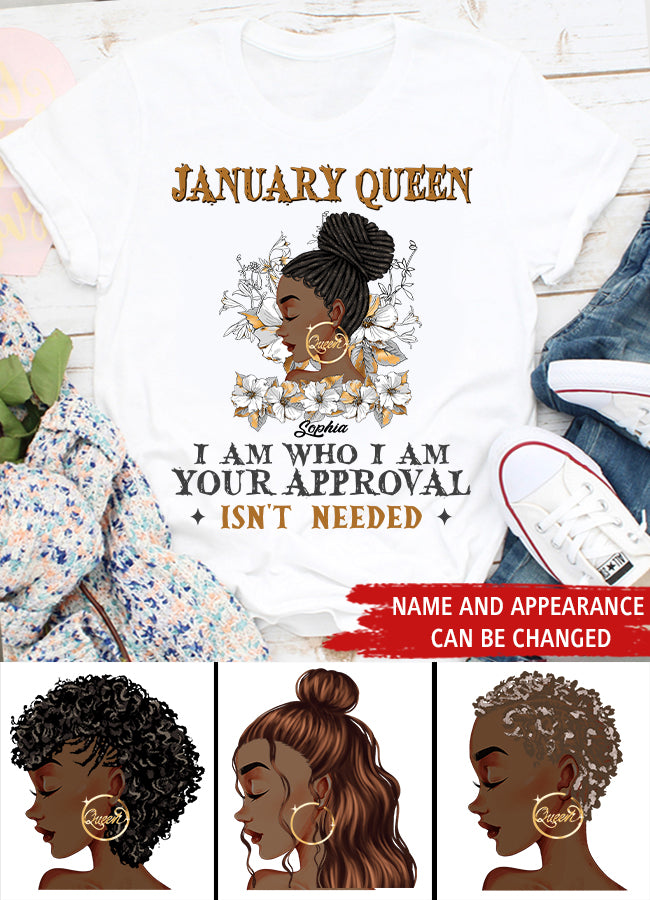 Custom January Birthday Shirt For Woman, Queens Are Born In January Gifts, Melanin Afro Woman Shirt, Black Girl Tee, Afro Queen Gift