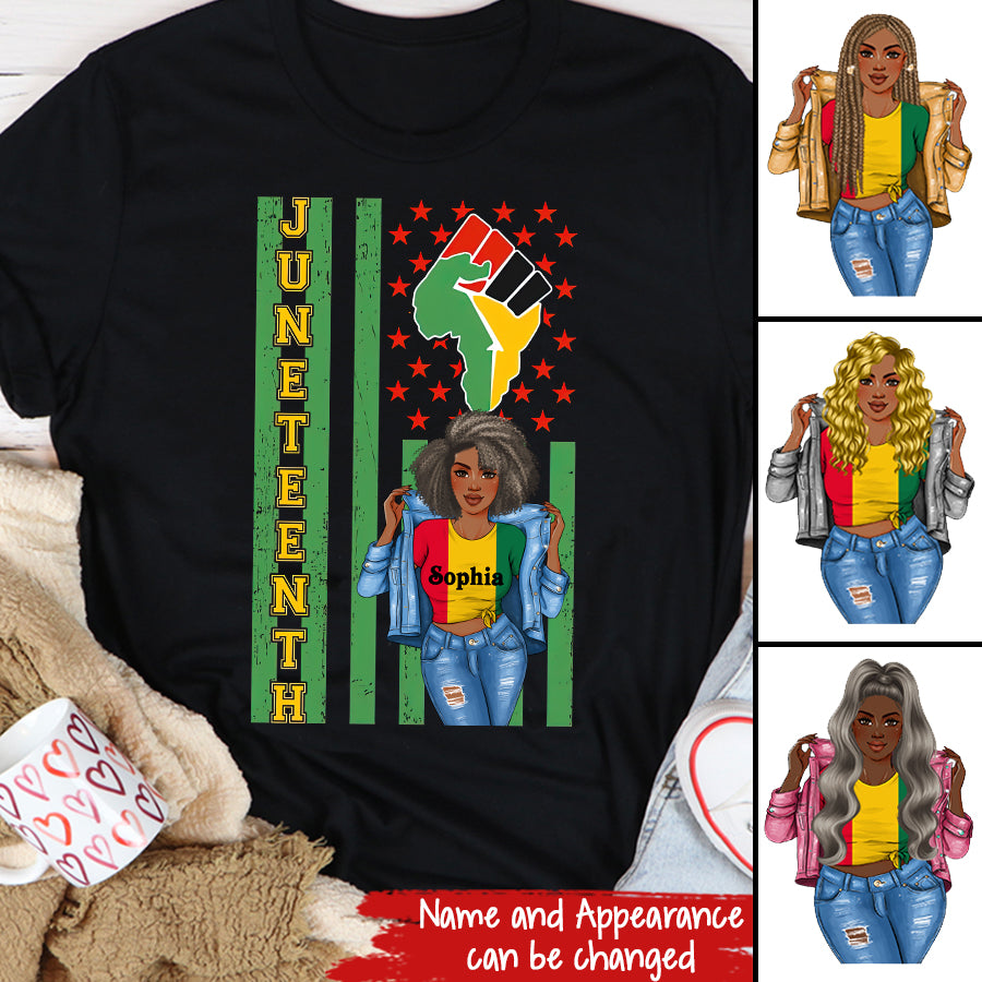Juneteenth Shirt, Custom Juneteenth Shirt, Juneteenth is My Independence Day Juneteenth Black Afro Flag T-shirt