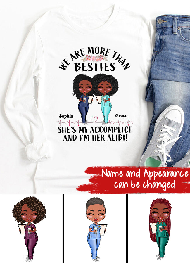 She's My Accomplice And I'm Her Alibi - Personalized Shirt - Gift For Besties - Cartoon Nurse