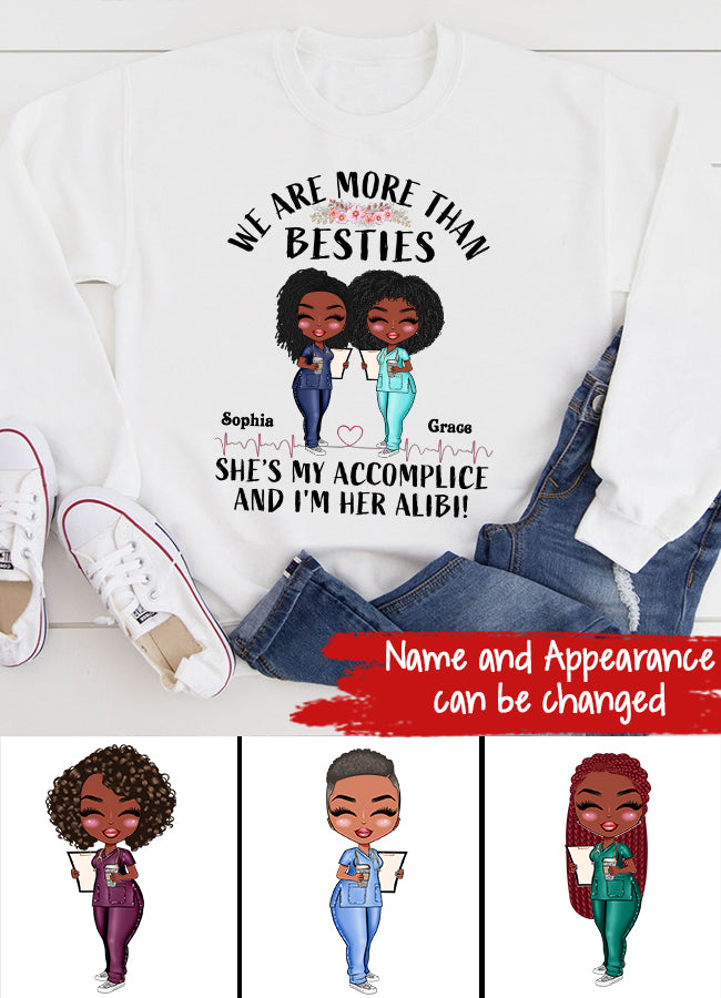 She's My Accomplice And I'm Her Alibi - Personalized Shirt - Gift For Besties - Cartoon Nurse