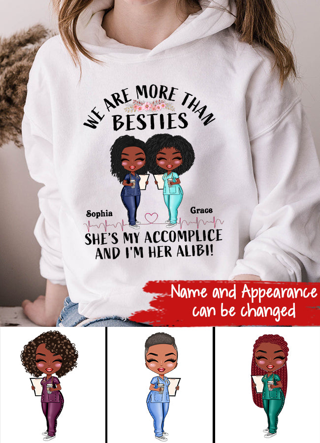 She's My Accomplice And I'm Her Alibi - Personalized Shirt - Gift For Besties - Cartoon Nurse