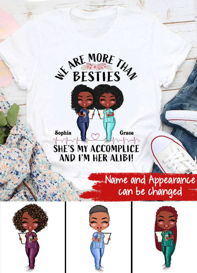 She's My Accomplice And I'm Her Alibi - Personalized Shirt - Gift For Besties - Cartoon Nurse