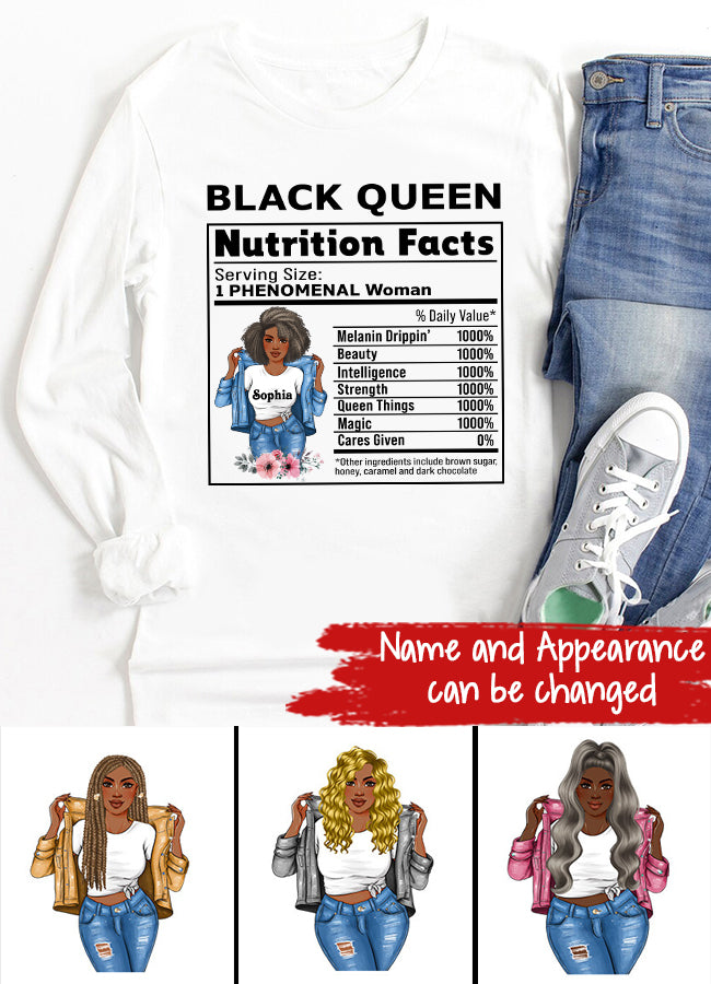 Black Queen Nutrition Facts - Personalized T Shirt- Birthday Gift For Sista, Black Woman
