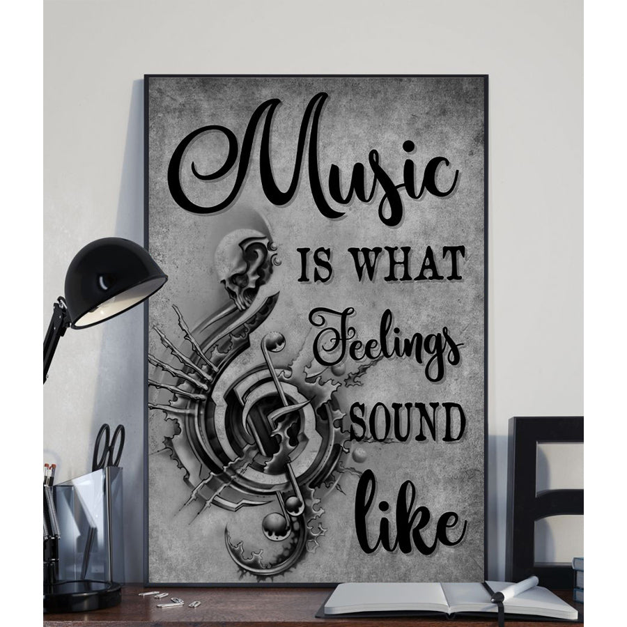 Music is what feelings sound like Tattoo poster, poster tattoo art, skull poster lover, Gift for women and men home decor