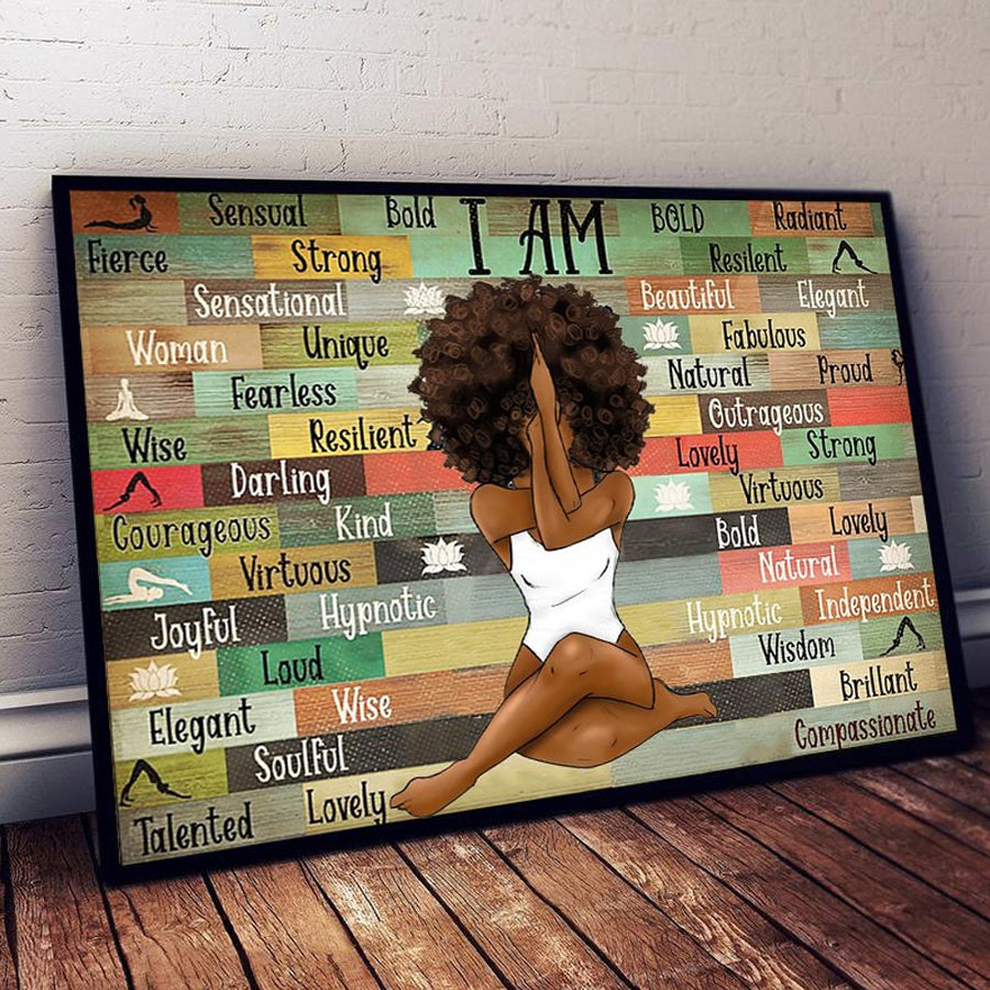 I am Yoga Poster, Yoga Wall Art, Gift Yoga Decor, Black girl Poster, melanin yoga lover, Gifts for Black women, home decor